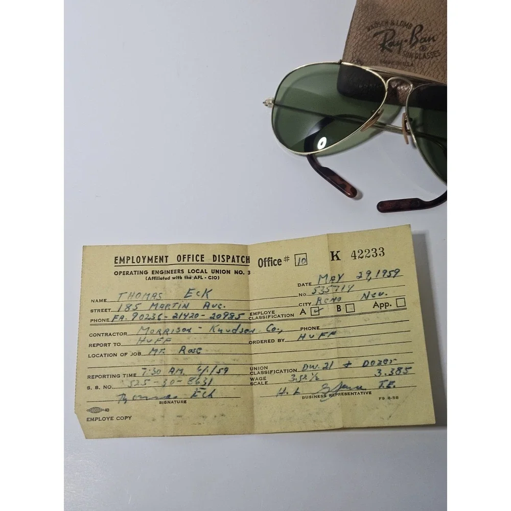 1959 Vtg B&L Ray Ban Outdoorsman Sunglasses 58mm G15 Case Paperwork Provenance